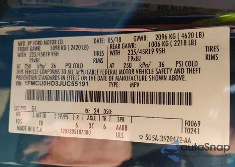 2018 Ford Escape Sel из США, поврежденный, VIN 1FMCU0HD3JUC55191